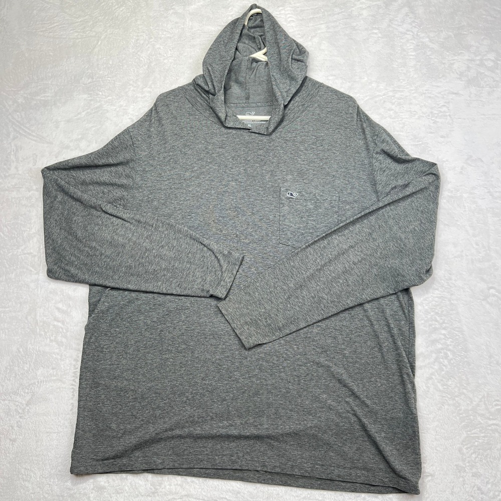 Vineyard Vines Performance Hooded Tee Shirt Mens XL Gray Long Sleeve Pima Cotton